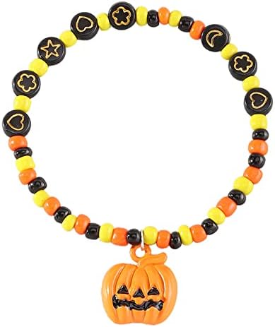 Lógó Fülbevalót, a Lányok Halloween Karkötő Új Fesztivál Narancs Rizs Gyöngy Kezét Link Nap Ékszerek (B, Egy Méret)