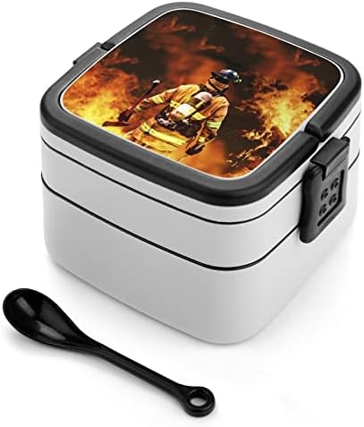 Tűzoltó Tűz Ebédet Hordozható Double-Layer Bento Box Nagy Kapacitású Ebéd Tartály Élelmiszer-Tartály Kanál