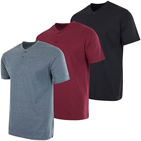 3 Csomag: Férfi Pamut Teljesítmény Rövid & Hosszú Ujjú Pamut Henley T-Shirt-Sportos Felső (Nagy & Magas Rendelkezésre áll)
