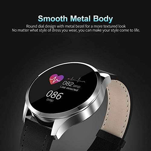 Új IP68 Vízálló Fitness Intelligens Karóra pulzusmérő Tracker Smartwatch iPhone Android (Ezüst - Bőr Zenekar)