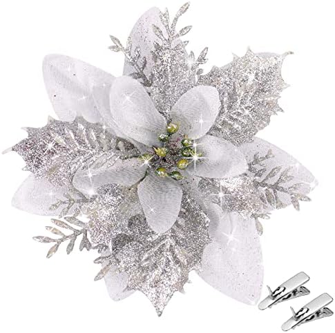 A karácsony Fa, Virág Ezüst Glitter Mikulásvirág Mesterséges Karácsonyi Virágok, Dekoráció Esküvői Party Koszorú DIY(Ezüst)