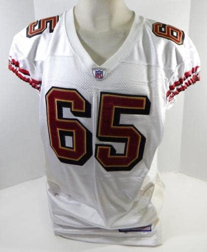 2002-ben a San Francisco 49ers Ron Kő 65 Játék Kiadott Fehér Jersey 50 DP29216 - Aláíratlan NFL Játék Használt Mezek