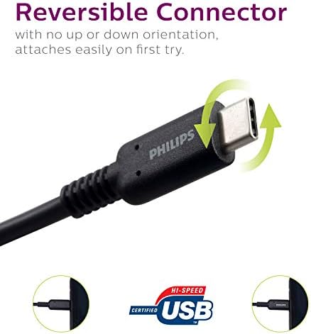 PHILIPS USB-C-USB-C Töltő Kábel, 6 Láb Hosszú Kábel, 60W, USB-Ha Tanúsítvánnyal rendelkező, Kompatibilis W/iPad Pro, MacBook Pro, a Samsung