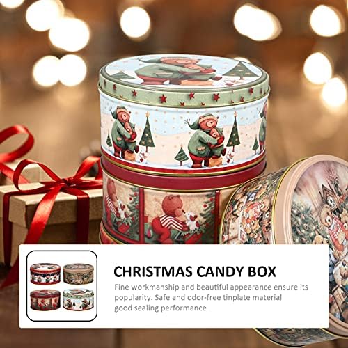HEMOTON 4db tiszta ajándék dobozok karácsonyi sütis doboz doboz kerek édességet dobozok dekoratív tinplate snack tároló konténerek