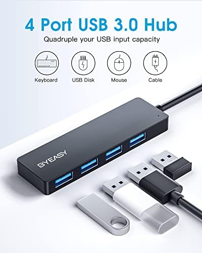 BYEASY USB-Hub,USB Elosztó Laptop,Többportos USB 3.0 Hub,Több USB Port Bővítő,Gyors Adatátvitel 4 Port USB Hub Kompatibilis a