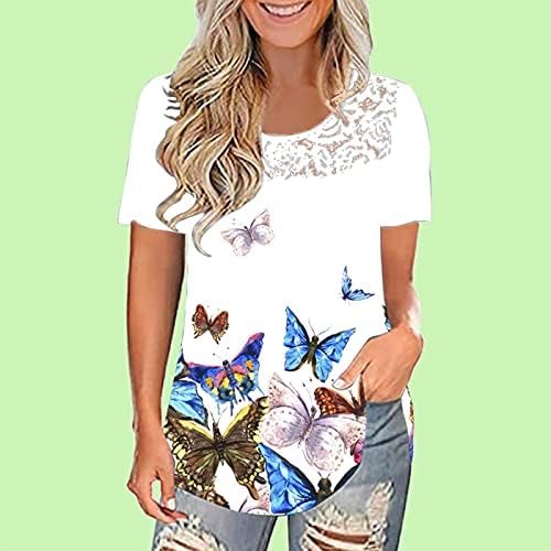 Pillangó Nyomtatás Póló Ing a Nők Aranyos Állat Grafikus póló Virágok Laza Alkalmi Tunika Maximum Kerek Nyakú Blúz