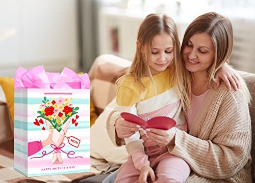 SICOHOME Anyák Napi Ajándék Táskák Kezelni 11.5 Közepes Boldog anyák Napi Ajándékok Zsákok papírból Boldog anyák Napi Virágot, Papír, Ajándék