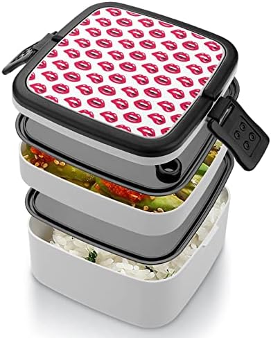Vörös Ajkak Vicces Egy Bento Box Ebéd Tartály Kanál Utazási Munka Piknik