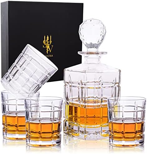 Eleganttime 5-Darab olasz Kialakított Üveg Palack & Whisky Szemüveg Szett, Elegáns Whiskys Üveget a Díszes Dugóval, majd 4 Finom Koktél