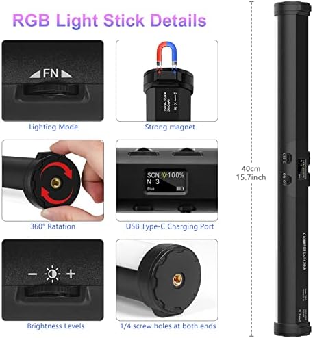2 Csomag RGB LED Videó Fény Pálca Készlet, QEUOOIY 360° - os Teljes Szín 2500-9500K Led Fotózás Világító Rúd a 32-77.6 Állvány,
