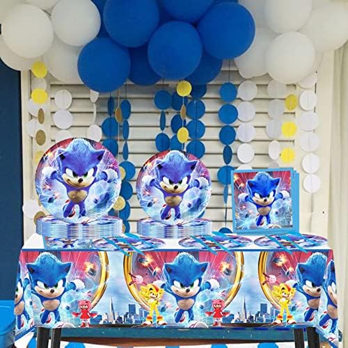 Sonic Születésnapi Party Kellékek - 71pcs Új Frissítés Sonic Party Díszek Közé Tányérok, Szalvéták, Asztal Terítő a Fiúk Sonic Party Kellékek