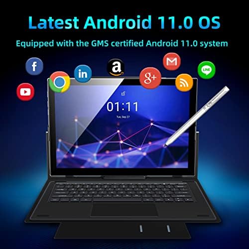 BYYBUO T10 Pro Tablet, 10.1 col, 2 az 1-ben Android 11 Tabletta Dokkoló Billentyűzete az Esetben,4GB RAM, 64 GB ROM,1920x1200,