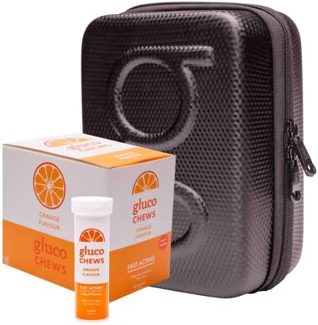 Glucology Utazási Csomag - 1 Fekete Utazási Esetben Plusz 6 x Szőlőcukor (6 Csövek 10 Rág) Narancs