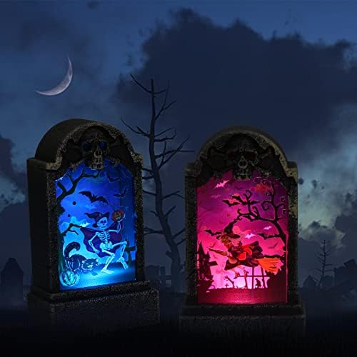 DERAYEE Halloween Sírkő Fények, 1 db LED Temető Sírkő, Koponya Temető Lámpa Boszorkány Dekoráció Halloween Méterre Decor (Boszorkány Stílus)