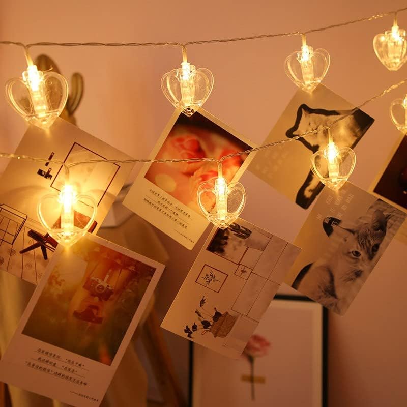 Fotó Klip String Lámpák LED-es elemes Csillagfény Tündér Réz String Lámpák Klipek Meleg Fehér Kép, Hálószoba falára Terasz Karácsonyi