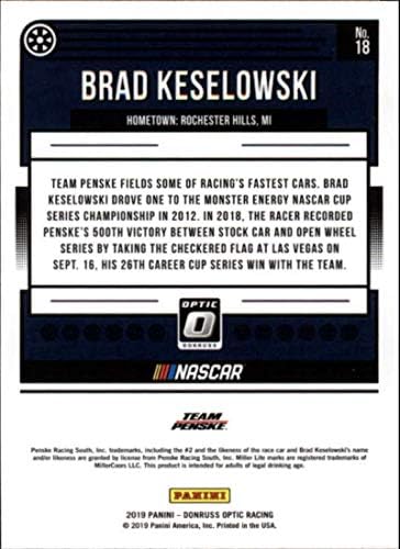 2019 Donruss Racing Optikai Párhuzamos 18 Brad Keselowski Miller Lite/Team Penske/Ford Hivatalos NASCAR Trading Card