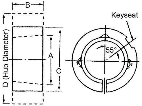 Ametric TBA 2525B-S-ANSI Metrikus Adapter Gyűrű 2525 ANSI Szál Kúpos Persely Helyet Persely (A), 2-1/2 Vastagság (B), 4-1/8