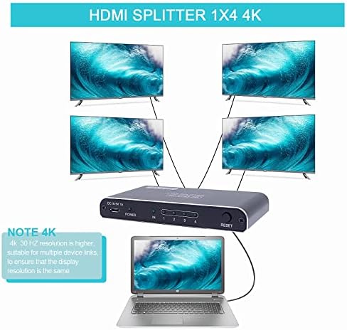 NMEPLAD HDMI Splitter 1-4 Ki,Támogatja a Full HD 3D-s 4K@30Hz 1080P HDCP1.4 Xbox/PS5/PS4/Blu-Ray/Tűz Stick - /Kábel Doboz (3.3 Ft HDMI2.0 Kábel