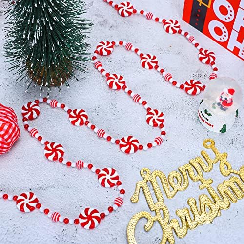 AnyDesign 9Ft karácsonyfa Candy Garland Hamis Akril Mentolos Cukorka Karácsonyi Koszorú Dekoráció Piros Fehér Cukrot Gyöngyös Koszorú Karácsonyi