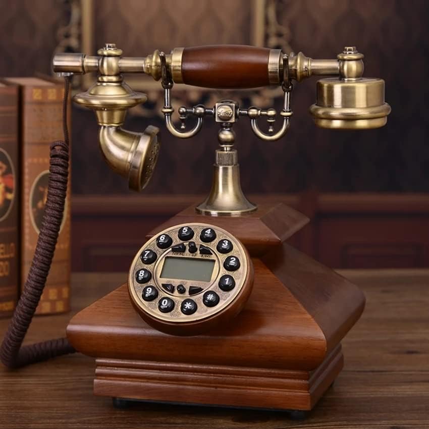 GRETD Antik Retro Telefon Tömör Fa Vezetékes Dekoráció, Gombot, Tárcsázza a Hívófél-AZONOSÍTÓ, Háttérvilágítású Kihangosító Hívás (Szín :