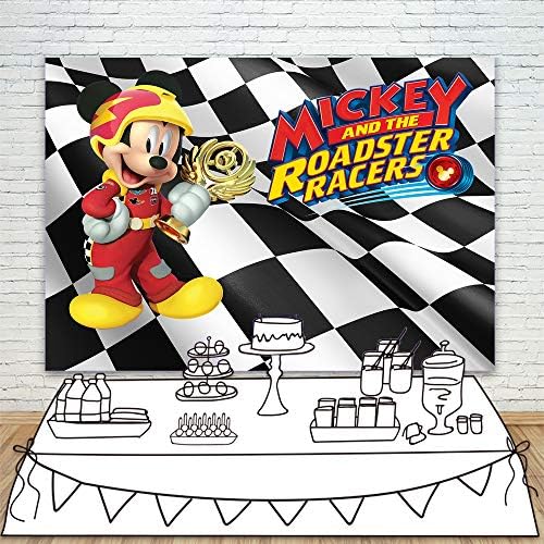 Mickey, a Roadster Versenyzők Hátteret Fotózás 7x5ft Fekete-Fehér Kockás Zászló versenyautó Tematikus Fotózás Háttérben