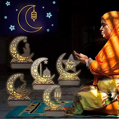 Eid Kézműves Éjszakai Fény, Kézzel készített 3D-s Fa Hold, Csillag, Fény Dekoráció, Ramadan Mubarak Lámpa Dekoráció, Otthon,