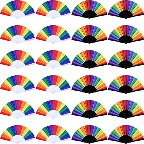 24 Db Szivárvány Kezét Rajongók Meleg Rajongók Szivárvány LMBT Rajongó Legyező Műanyag Színes Rajongók Rainbow Party Dekoráció