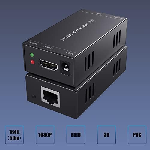PWAYTEK 165ft HDMI Extender Át Egyetlen Cat5e/6, Kiterjesztése 1080P@60Hz Videó, Továbbítom Audio Video Egyúttal, Támogatja a 3D, POC, EDID