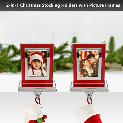Ünnepi Jingle Harisnya Tartók Mantle – Készlet 4 Képkeret Harisnya Tartó – Négy Fehér Fotó Karácsonyi Harisnya Fogas