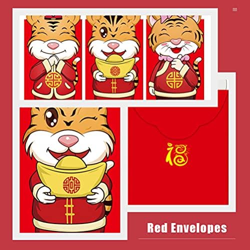 Cabilock 12db Kínai újév Piros Boríték 3D Tigris Pénzt Táskák Red Csomagok Lai Lásd Szerencsés Hong Bao a 2022 Évben a Tigris