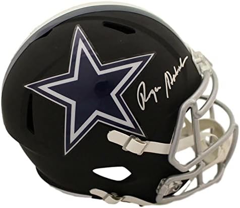 Roger Staubach Dedikált Dallas Cowboys Fekete Replika Sisak SZÖVETSÉG 22844 - Dedikált NFL Sisak