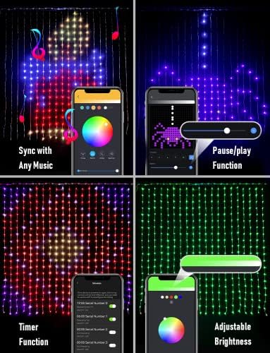 Aoycocr LED Kijelző Függöny Világítás - 400 Led Világítási Hatások Testreszabható 144 előre Beállított Fesztivál Animációk App Ellenőrző Ablak