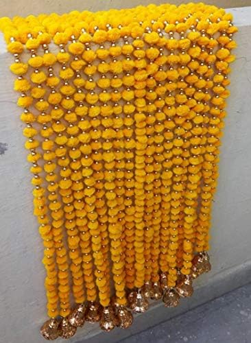ARCHEDECOR Sárga 20 Db Indiai Gyapjú Marigold Füzér a Jingle Bells 5 Méter Virág tartozik a mehendi,Otthon,Templom,Esküvő,Party