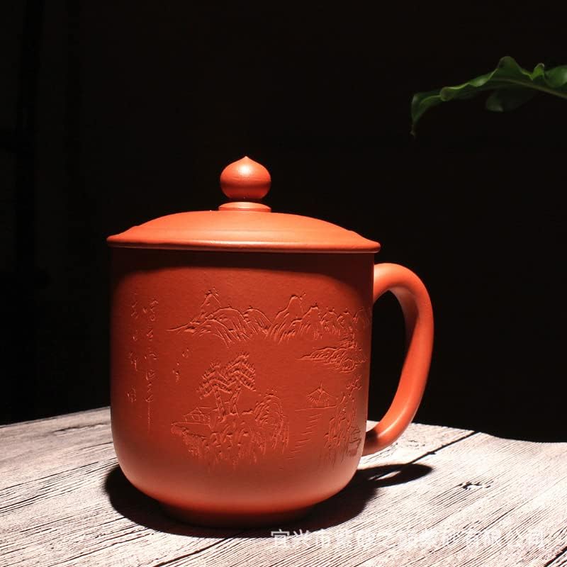 CHNLML Lila homok csésze teljes mértékben kézzel készített nyers érc teáscsésze táj festői személyes csésze fedél kupa fazekas faragott