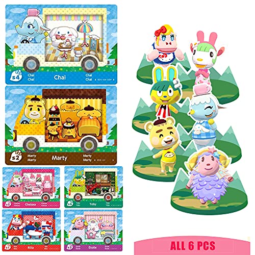 Sanrio Animal Crossing Amiibo Kártya, 6 Db Nfc Kártya Új Távlatokat RV Falusi Meghívni Bútor ACNH Kártya,Rilla, Marty, az etoile,