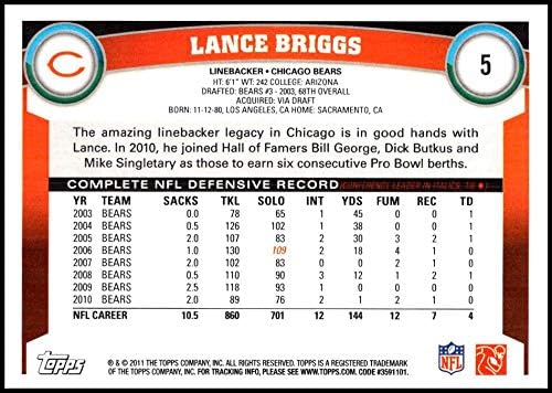 2011 Topps 5 Lance Briggs NM-MT Chicago Bears Hivatalos NFL Labdarúgó-Trading Card