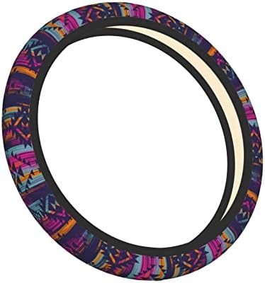 Multicolor Törzsi Navajo Kormánykerék Fedél Grunge Textúra Azték Absztrakt Geometrikus Művészet Egyetemes 15 hüvelykes Autó Neoprén Shell