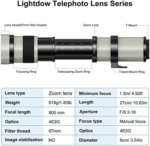 Lightdow 420-800mm F/8.3-16 Szuper Telefotó Manuális Zoom Objektív + T-Hegy a Nikon Z5 Z6 Z7 Z9 ZFC Z30 Z50 SLR-Stílusú tükör