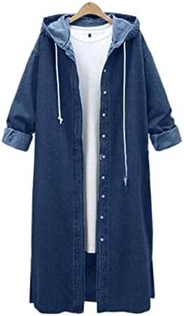 MOMFEI Kapucnis Outwear Hosszú Alkalmi Farmer Női Hosszú Kabát kabát Kabát Jean Ujjú Női Blúz, Női Plus Size Esik