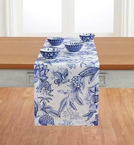 Solino az Otthon Nyomtatott Vászon asztali Futó 14 x 120 cm Hosszú – Tiszta Vászon, festett vászon Kék asztali Futó Nyári, Vacsora,