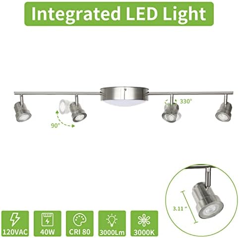 4 Könnyű Pálya Világítás Készlet, süllyeszthető Mennyezeti Lámpa (15W), matt Nikkel Integrált LED-Modern Pálya Világítás Készlet, Rugalmasan