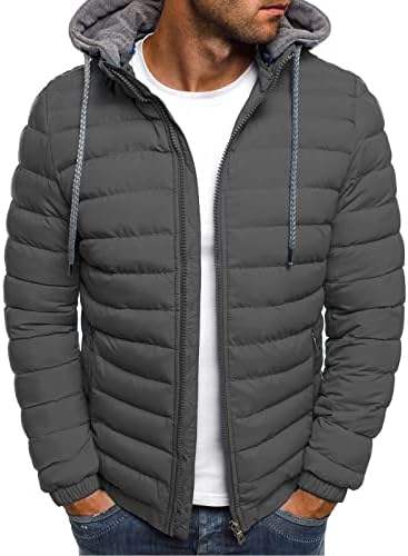 WENKOMG1 Puffer Kabátok Férfi,Szilárd, Könnyű Pakolható Felsőruházat Zip Fel Meleg, Kényelmes Cserélhető Hood Kabátok