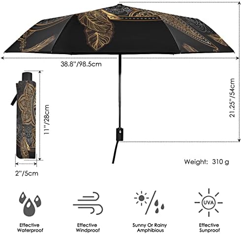 JUNZAN Hold Nap Dreamcatcher Bohém álomfogó Utazási Esernyő Eső Szélálló 39 Hüvelyk Golf Esernyő UV Reflektor Összecsukható, Hordozható