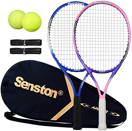 Senston 23 hüvelyk Tenisz Ütő Gyerekeknek 2-Pack Fiúk Lányok Tenisz Teniszütők Gyerekek Teljes Tenisz Szett, Rózsaszín Golyó+Kék