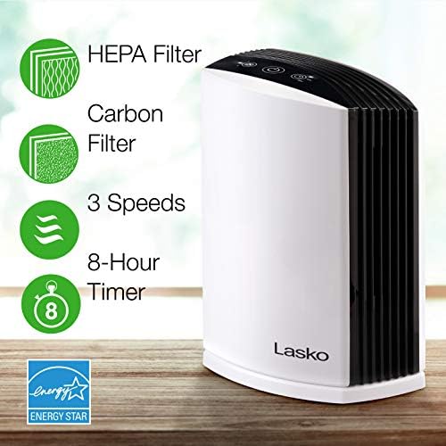 Lasko LP200 HEPA Asztali Légtisztító, Időzítő, egy Tisztább, Frissebb, Otthoni Környezet – 2-fokozatú Szűrés Eltávolítja a Füst, Szagok,
