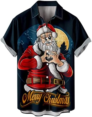 ZDDO Karácsonyi Férfi Le Gomb Rövid Ujjú Ing, Vicces Karácsonyi Grafikus Nyomtatott Bowling Ing, Alkalmi Fél Tervező Póló