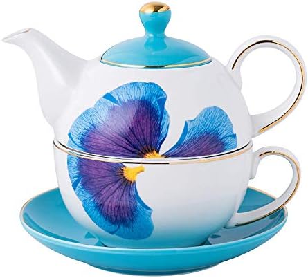 Euro-Stílus Csont Kínai Tea Egy Teáskannát, aztán Csésze Készlet Otthoni Konyha Délutáni Tea(Pillangók Minta(Kék))