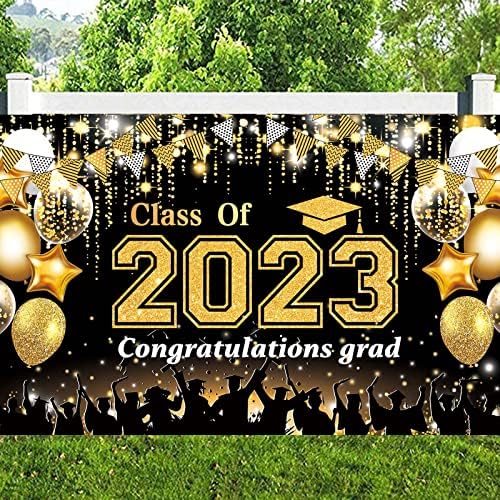 BEIGUO Ballagás Dekoráció Osztály 2023,Fekete-Arany Diploma Hátteret 2023 Érettségi Party Dekoráció(72x44 Hüvelyk)