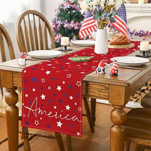 Siilues Hazafias asztali Futó, július 4. Dekoráció, Otthon Csillag Memorial Nap Dekoráció Piros július 4 asztali Futó Függetlenség