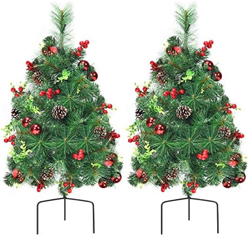 Goplus Készlet 2 29 Kerti Ösvény, karácsonyfa, Akkumulátoros Előre Világít Mesterséges Xmas Fák 30 Meleg Fehér LED, 8 Vaku Mód, fenyőfák
